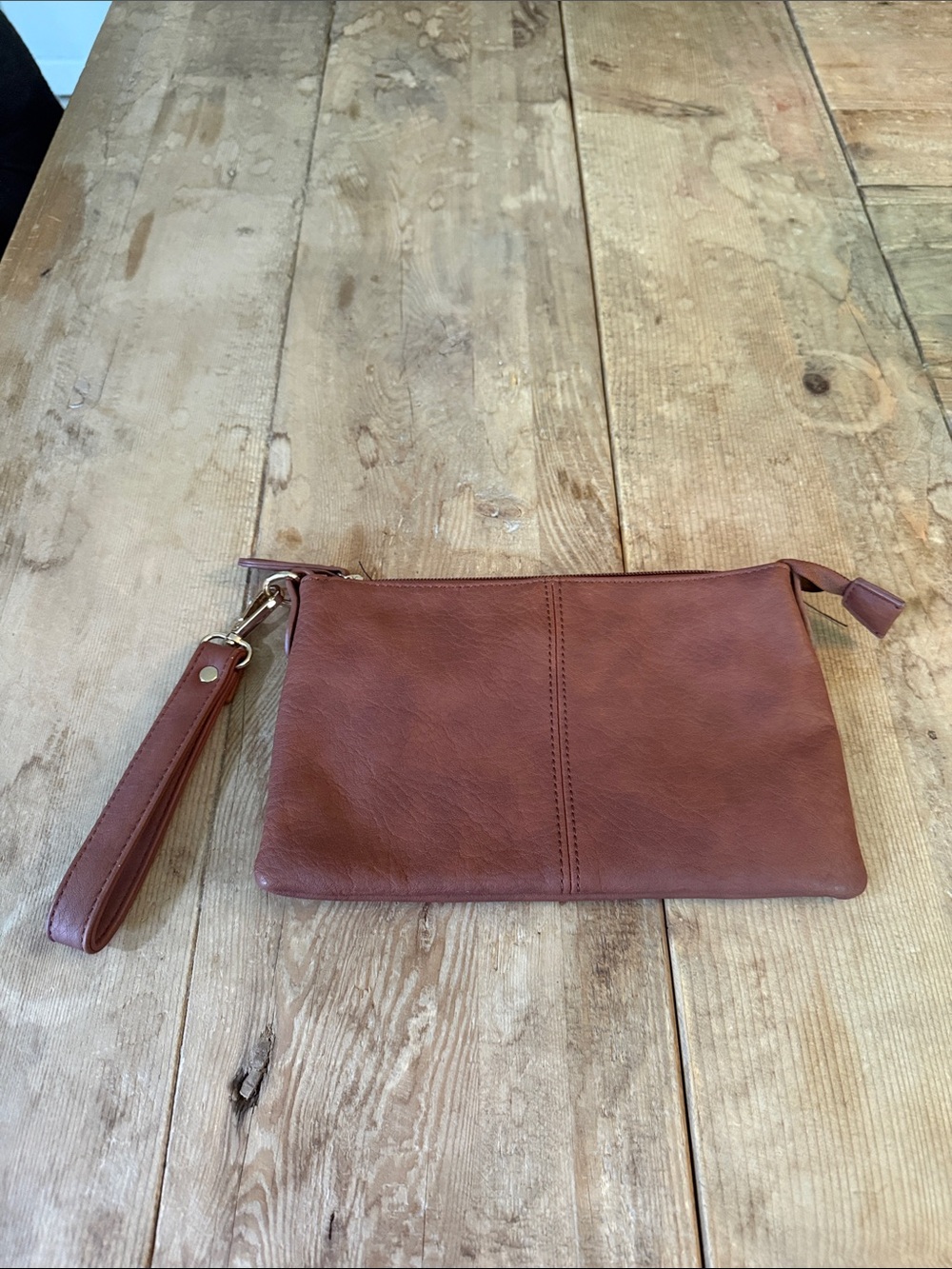 Charming Charlie Brown Leather Wristlet Clutch